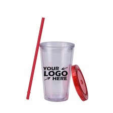 Double-layer Plastic Straw Cup 16oz