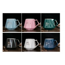14oz Diamond Shape Ceramic Coffee Mug with Golden Imprint
