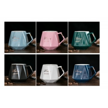 14oz Diamond Shape Ceramic Coffee Mug with Golden Imprint