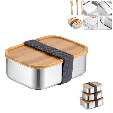 Stainless Steel Wooden Lid Square Lunch Box